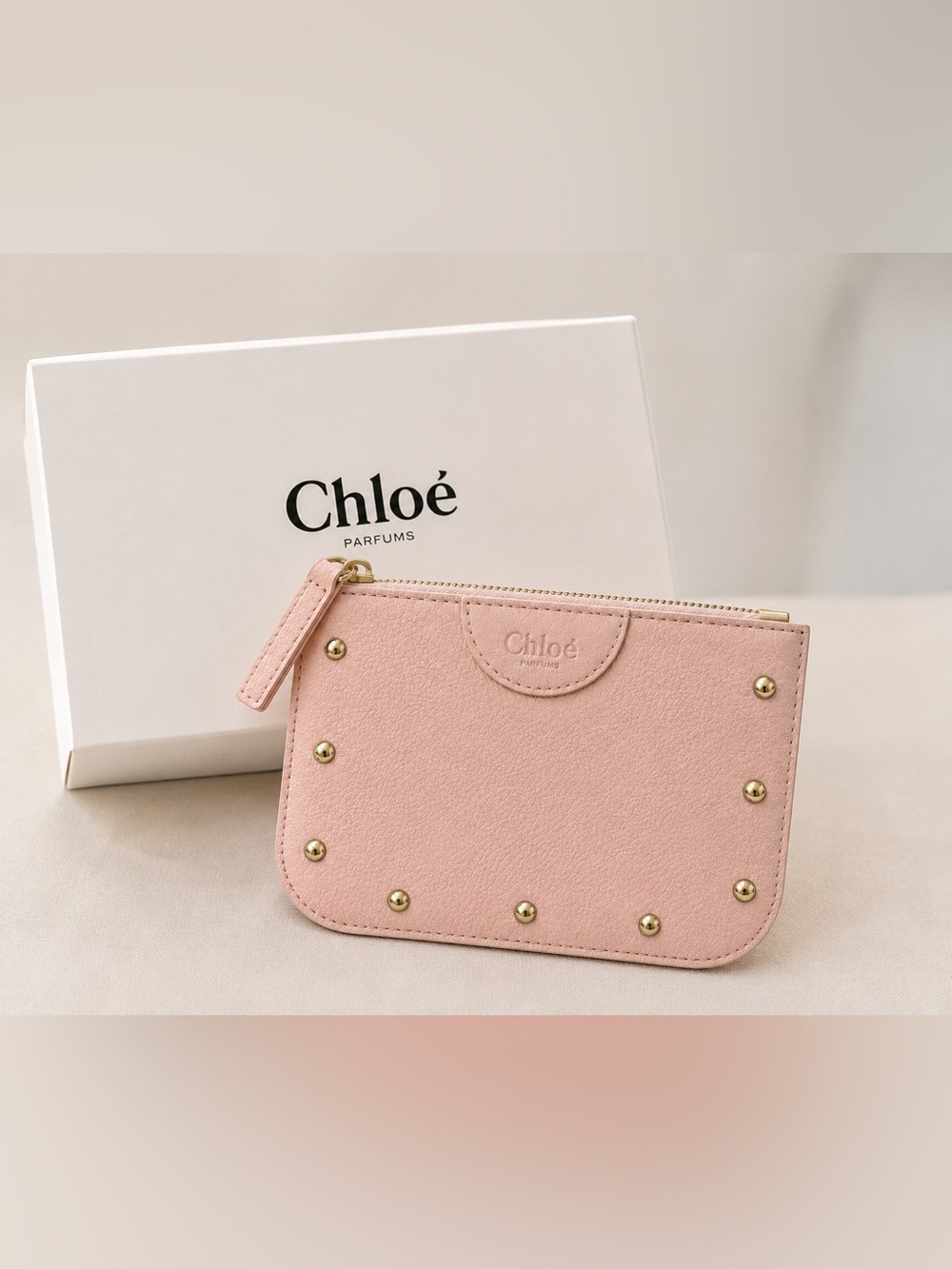 Chloé Parfums Pink Studded Zip Cosmetic Pouch Bag Coin Purse